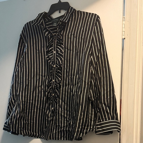 Lauren Ralph Lauren Black and White Striped Button Down Shirt - Picture 1 of 3